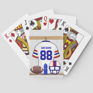 Personlig White Red Blue Football Jersey Casinokort