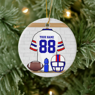 Personlig White Red Blue Football Jersey Julgransprydnad Keramik