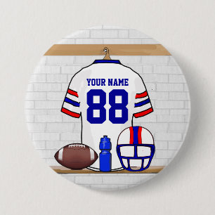Personlig White Red Blue Football Jersey Knapp