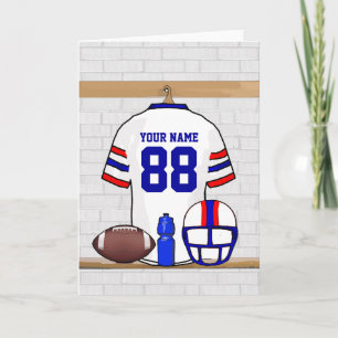 Personlig White Red Blue Football Jersey Kort