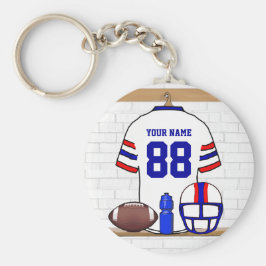 Personlig White Red Blue Football Jersey Nyckelring