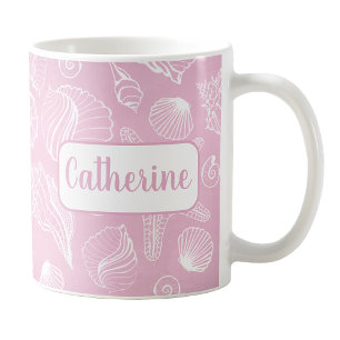 Personlig White Seashells Rosa Beach Mugg