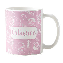 Personlig White Seashells Rosa Beach Mugg