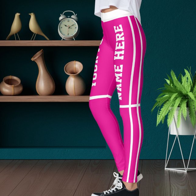Personlig White Shock rosa Rand Pet Namn Leggings (Skapare uppladdad)