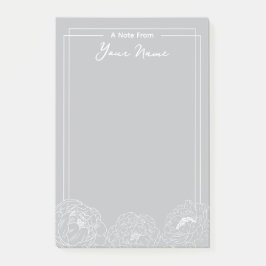 Personlig White skisserade Peonies med gräns Post-it Block