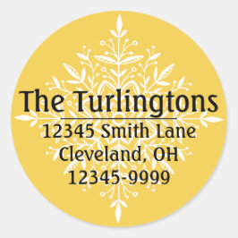 Personlig White Snowflake Return-adressetikett Runt Klistermärke