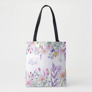 Personlig White Tote Bag - Blommigt Mix Tygkasse