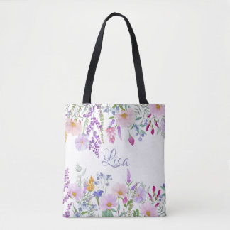 Personlig White Tote Bag - Blommigt Mix Tygkasse