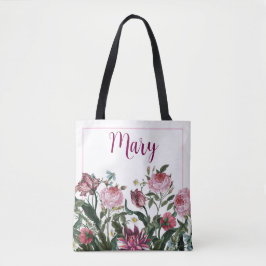 Personlig White Tote Bag - Blommönster Tygkasse