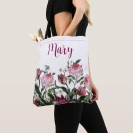 Personlig White Tote Bag - Blommönster Tygkasse