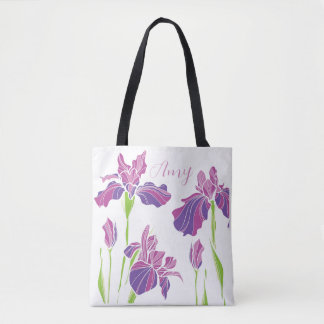 Personlig White Tote Bag - Lila Rosa Iris Tygkasse
