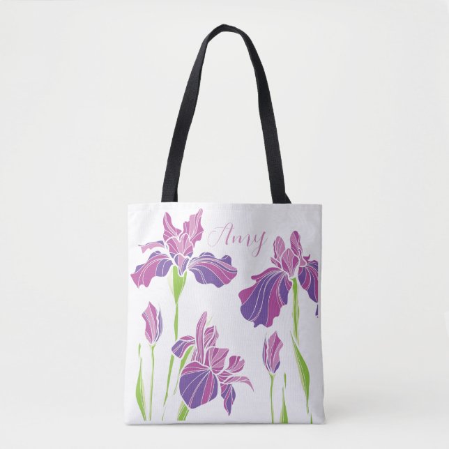 Personlig White Tote Bag - Lila Rosa Iris Tygkasse (Framsida)