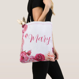 Personlig White Tote Bag - Rosa Peony Tygkasse