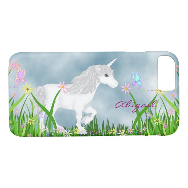 Personlig White Unicorn, Butterfly and Flowers Case-Mate iPhone Skal (Baksida (horisontal))