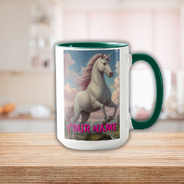 Personlig White Unicorn Clouds Mugg