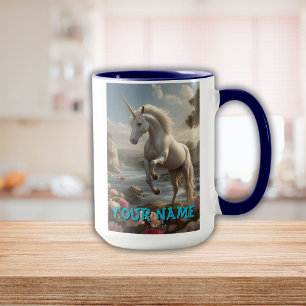 Personlig White Unicorn Flower Stream Mugg