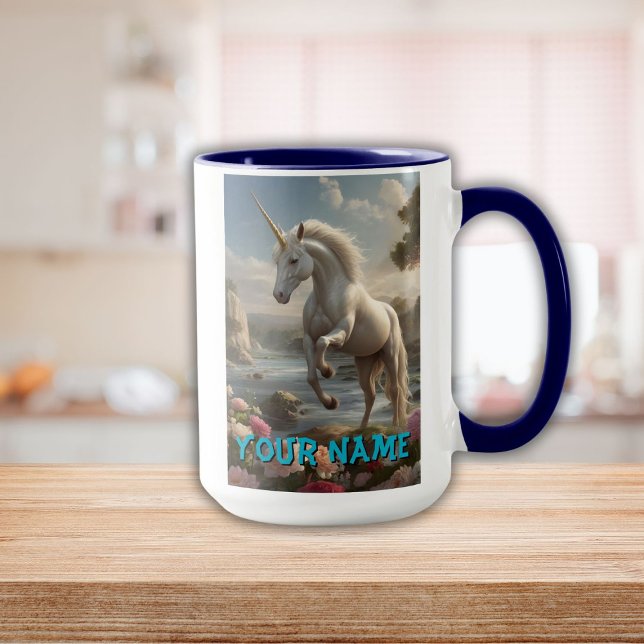 Personlig White Unicorn Flower Stream Mugg (Personalized White Unicorn Flower Stream Mug)