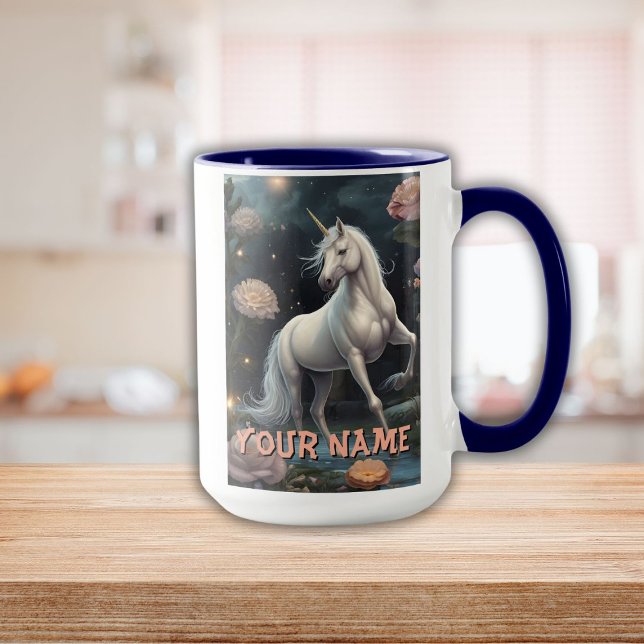 Personlig White Unicorn Flowers Mugg (Personalized White Unicorn Flowers Mug)