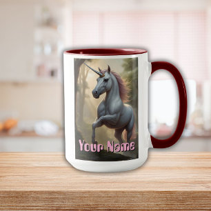 Personlig White Unicorn i Forest Mugg