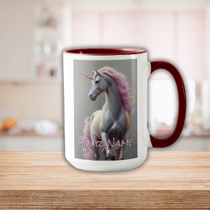 Personlig White Unicorn med Rosa Mane Mugg