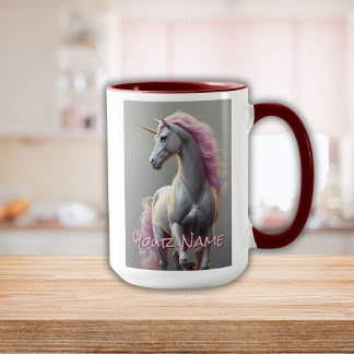 Personlig White Unicorn med Rosa Mane Mugg