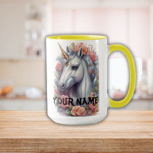 Personlig White Unicorn Porträtt Mugg