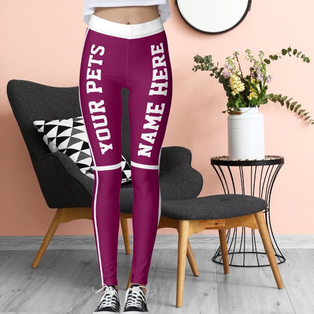 Personlig White Vin Rand Pet Namn Leggings (Skapare uppladdad)