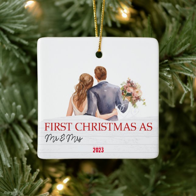 Personlig White Wood Vår första jul Julgransprydnad Keramik (Träd)
