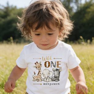Personlig WILD ONE Safari Första Födelsedag Baby T Shirt