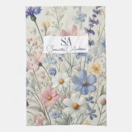 Personlig Wildblomme Kitchen Towel | Initialer Kökshandduk