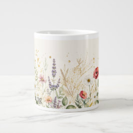 Personlig Wildflower & Guld Anpassad Namn Mugg Jumbo Mugg