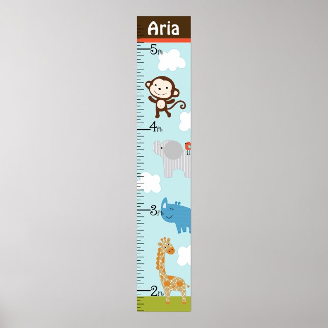 Personlig Wildlife Jungle Animal Growth Chart Poster (Framsidan)