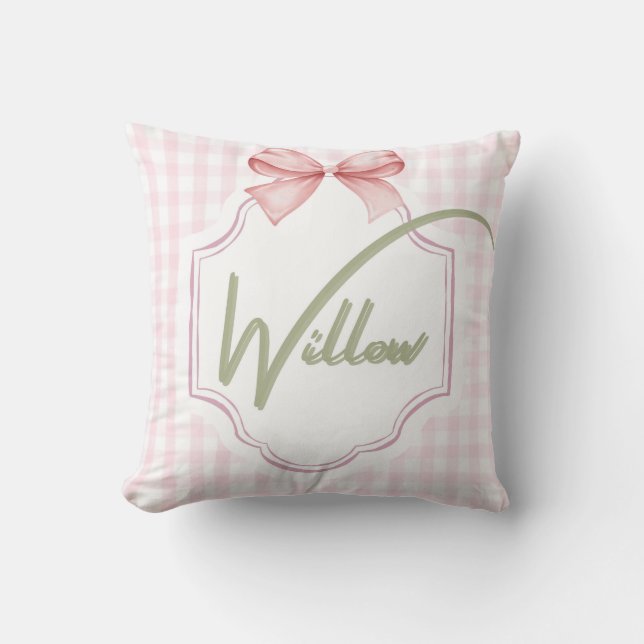 Personlig Willow Flicka Nursery Bow&Gingham Kudde (Framsida)