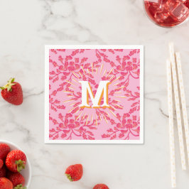 Personlig Winding Peony Woodcut Rosa + Orange Pappersservett