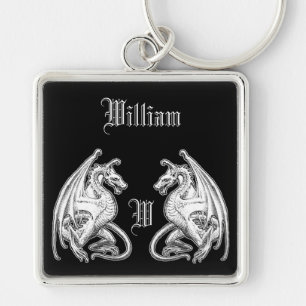 Personlig Winged Dragons Fyrkantig Silverfärgad Nyckelring