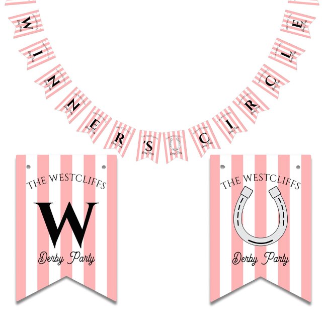 Personlig Winners Circle Cabana Rand Derby Vimplar (Custom Cabana Stripe Derby Party Bunting. Personalized Winner's Circle Derby Party Decoration)