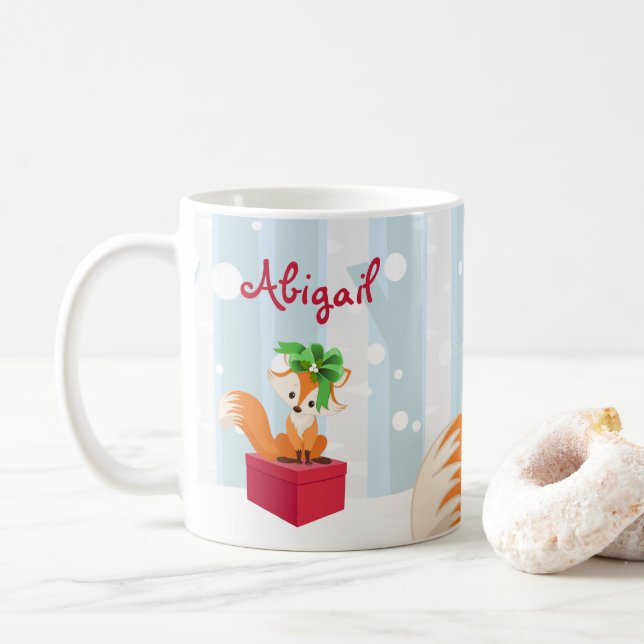 Personlig Winter Fox Woodland Jul Kaffemugg (Med munk)