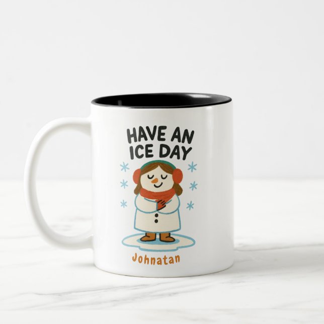 Personlig Winter Girl Mugg - "Ha en isdag" (Vänster)