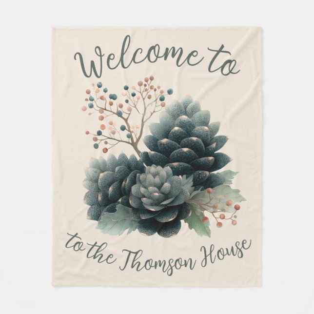 Personlig Winter Pinecone-familjedesign Fleecefilt (Framsidan)