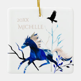 Personlig Winter Pony och Kråka Horse Jul Julgransprydnad Keramik