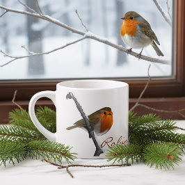 Personlig Winter Robin Bird Espresso Kopp Espressomugg