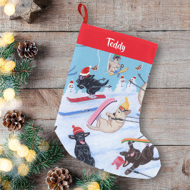 Personlig Winter Roligt jul Skiing Labradors Liten Julstrumpa