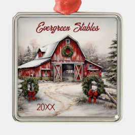 Personlig Winter Rustic Red Barn jul Julgransprydnad Metall