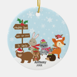 Personlig Winter Woodland Animals Julgransprydnad Keramik