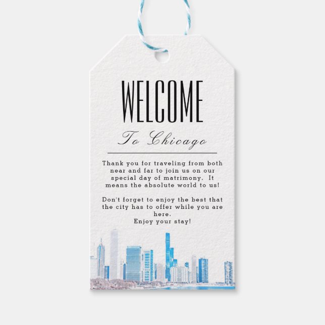 Personlig Wintery Chicago Skyline Välkommen Presentetikett (Framsidan)