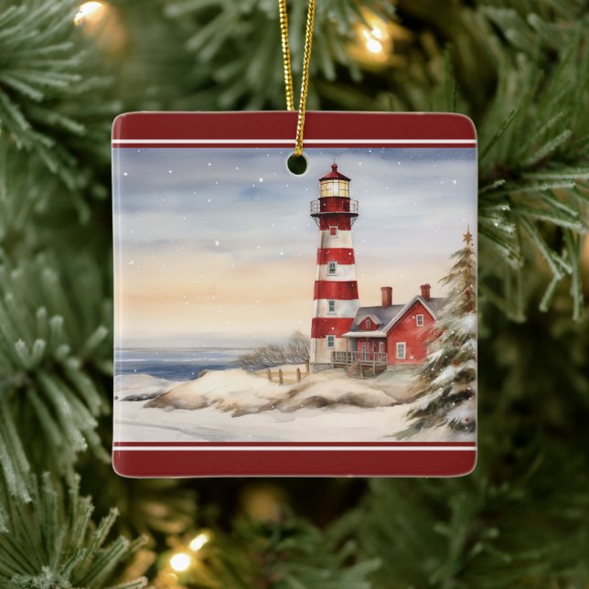Personlig Wintery Lighthouse Nautical jul Julgransprydnad Keramik (Träd)