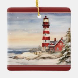 Personlig Wintery Lighthouse Nautical jul Julgransprydnad Keramik