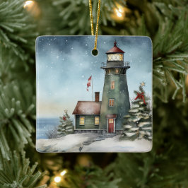 Personlig Wintery Lighthouse Nautical jul Julgransprydnad Keramik