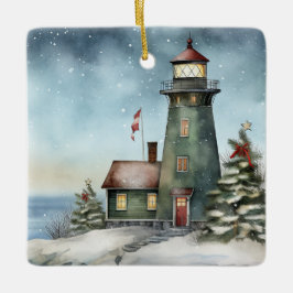 Personlig Wintery Lighthouse Nautical jul Julgransprydnad Keramik