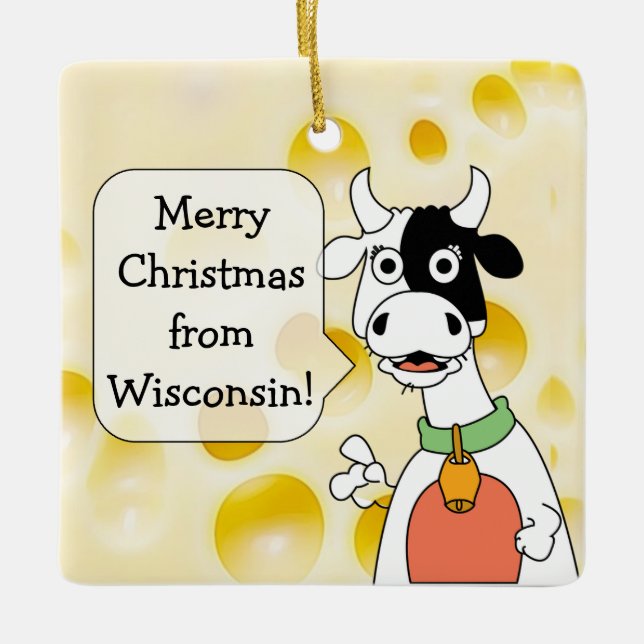 Personlig Wisconsin Cow och Cheese Jul Julgransprydnad Keramik (Framsida)